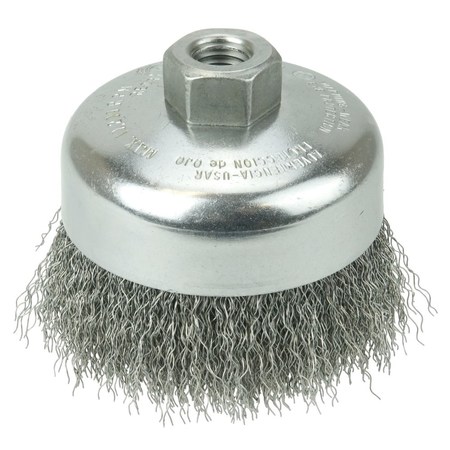 Weiler 4" Crimped Wire Cup Brush .0118" Steel Fill 5/8"-11 UNC Nut 14016